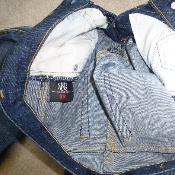 ROCK & REPUBLIC Roth medium wash flare jeans w/ purple pink sparkly rhinestones - Picture 11 of 11